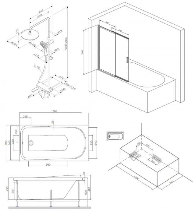 Комплект акриловой ванны со шторкой и душевой системой AM.PM Like 150x70 W80ASET-150SL без гидромассажа — изображение 9