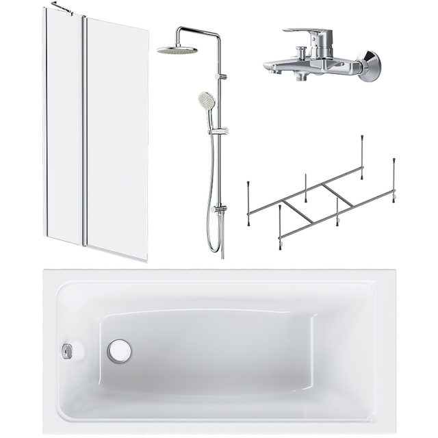 Комплект акриловой ванны со шторкой и душевой системой AM.PM Gem 150x70 W90ASET-150D3W5 без гидромассажа