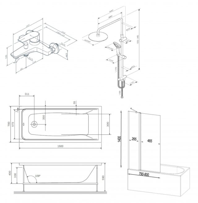 Комплект акриловой ванны со шторкой и душевой системой AM.PM Gem 150x70 W90ASET-150D3W5 без гидромассажа — изображение 11