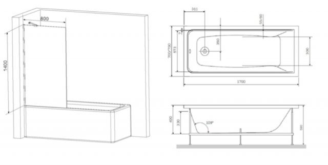 Комплект акриловой ванны со шторкой AM.PM Gem 170x70 W90ASET-170W90BS80CT без гидромассажа — изображение 6