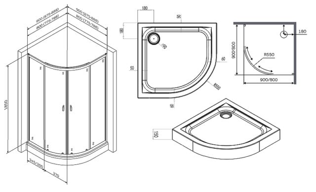 Душевой уголок AM.PM X-Joy Twin Slide 80x80 W88G-205-080MT без поддона профиль матовый Хром стекло прозрачное — изображение 14