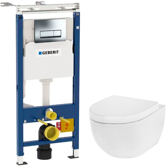 Комплект унитаза AM.PM Awe C111738SC с инсталляцией Geberit Duofix Plattenbau Delta UP100 458.125.21.1 с сиденьем Микролифт и клавишей смыва Хром