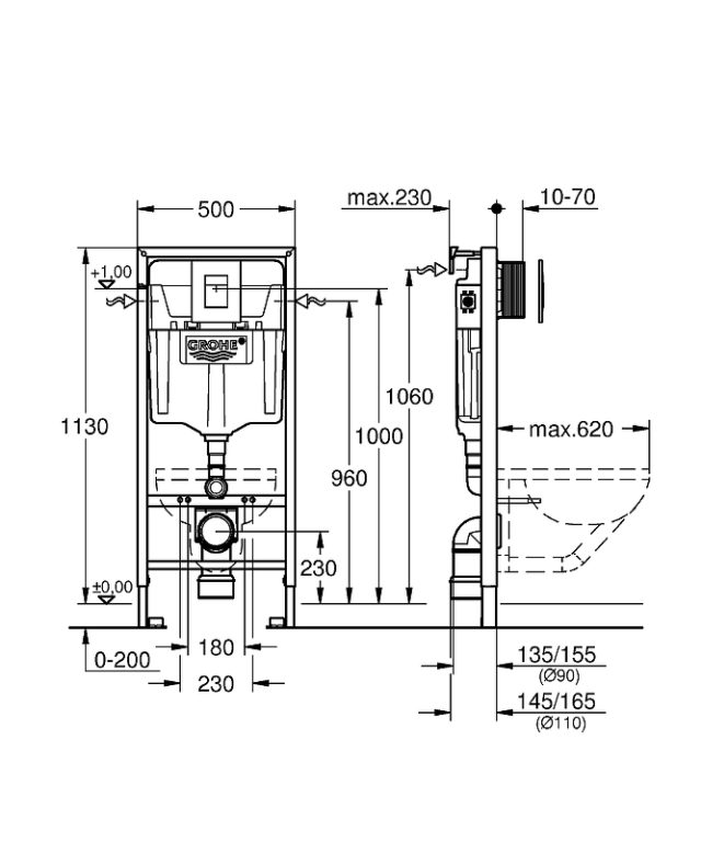 Комплект унитаза CeramaLux B2330-1MB с инсталляцией Grohe Rapid SL 38772001 с сиденьем Микролифт и клавишей смыва Хром — изображение 9