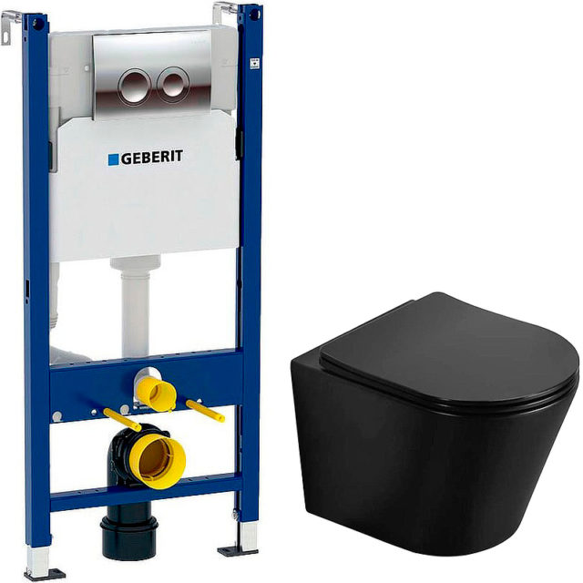 Комплект унитаза CeramaLux B2330-1MB с инсталляцией Geberit Duofix Delta UP100 458.124.21.1 с сиденьем Микролифт и клавишей смыва Хром