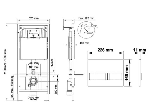 Комплект унитаза CeramaLux B2330-1MB с инсталляцией Berges Wasserhaus Novum L5 040215 с сиденьем Микролифт и Черной матовой клавишей смыва — изображение 8