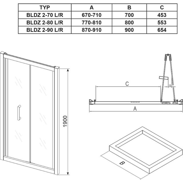 Душевая дверь Ravak Blix BLDZ2-90 X01H70C00Z1 профиль Хром стекло Transparent — изображение 3
