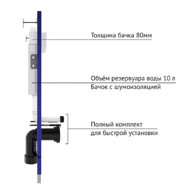 Комплект унитаза CeramaLux 2198 с инсталляцией Berges Wasserhaus Novum L5 040215 с сиденьем Микролифт и Черной матовой клавишей смыва — изображение 9