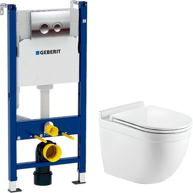 Комплект унитаза CeramaLux 2198 с инсталляцией Geberit Duofix Delta UP100 458.124.21.1 с сиденьем Микролифт и клавишей смыва Хром глянцевый