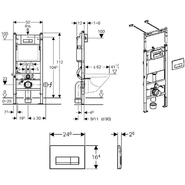 Комплект унитаза CeramaLux 2198 с инсталляцией Geberit Duofix Plattenbau Delta UP100 458.125.21.1 с сиденьем Микролифт и клавишей смыва Хром — изображение 6