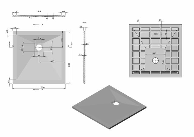 Душевой поддон из искусственного камня Vincea 80x80 VST-4SR8080W+Сифон для поддонов Vsph-D132 Белый матовый — изображение 9