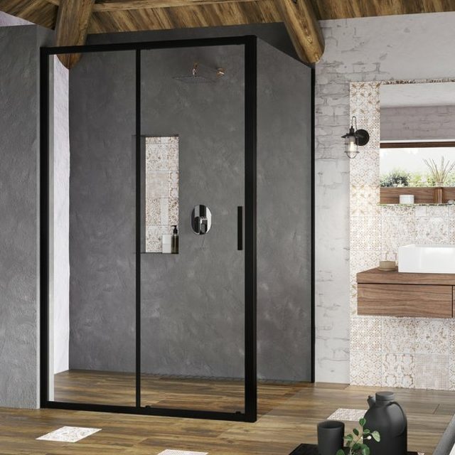 Душевая стенка Ravak Blix Slim BLSPS-80 X9BM40300Z1 профиль Черный стекло Transparent — изображение 2