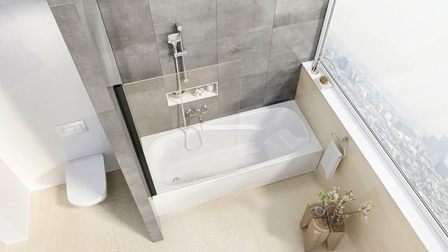 Шторка на ванну Ravak Pivot PVS1-80 79840300Z1 профиль Черный стекло Transparent — изображение 3