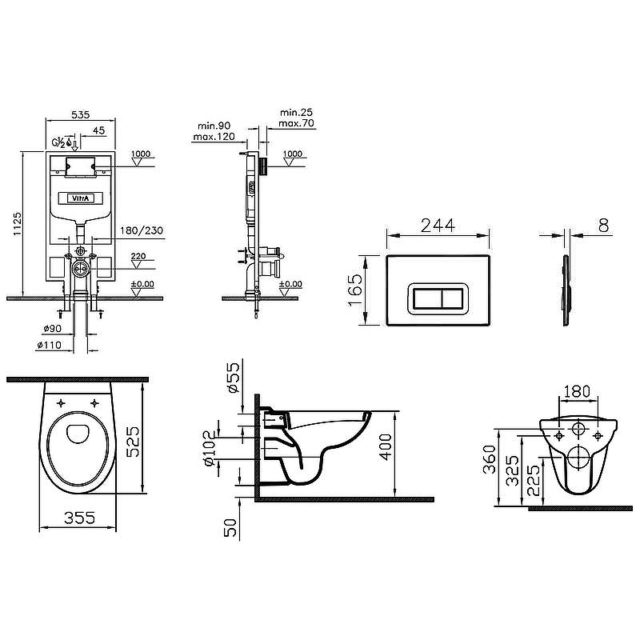 Комплект унитаза с инсталляцией Vitra Normus 9773B003-7200 с сиденьем Микролифт и кнопкой смыва Хром — изображение 14