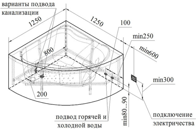 Акриловая ванна Radomir Vannesa Альтея 125x125 2-77-2-0-0-219 с гидромассажем Актив Хром — изображение 7