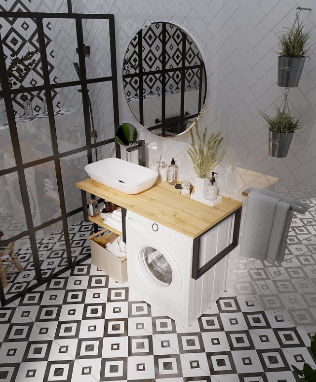 Столешница под раковину 1MarKa Grunge Loft 120 Ц0000004100 над стиральной машиной Дуб вотан — изображение 5