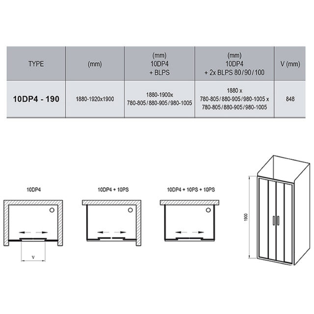 Душевая дверь Ravak 10° 10DP4 190 0ZKL0C00Z1 профиль Хром стекло Transparent — изображение 3