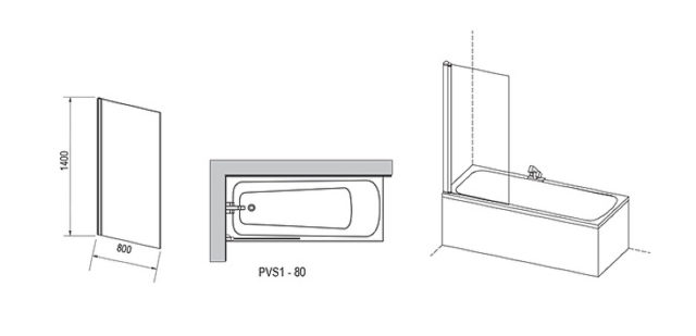 Шторка на ванну Ravak Pivot PVS1-80 79840100Z1 профиль Белый стекло Transparent — изображение 3