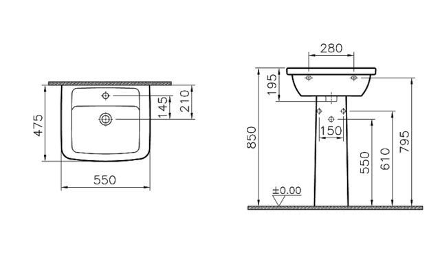 Раковина с пьедесталом Vitra Form 300 55 9602B003-7650 Белая — изображение 9
