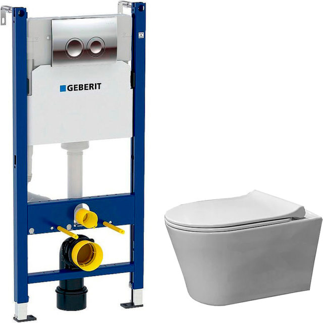 Комплект унитаза Berges Elmas 082169 с инсталляцией Geberit Duofix Delta UP100 458.124.21.1 с сиденьем Микролифт и клавишей смыва Хром
