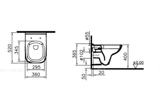 Комплект унитаза с инсталляцией Vitra S 20 9004B003-7207 с сиденьем Микролифт и клавишей смыва Хром глянец — изображение 10