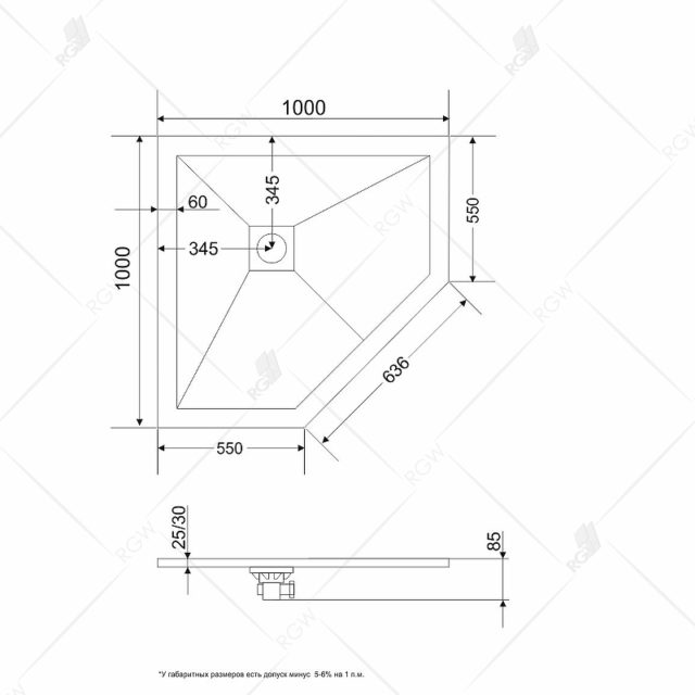 Душевой поддон из искусственного камня RGW Stone Tray ST/T-Be 100x100 16155100-03 Бежевый — изображение 3