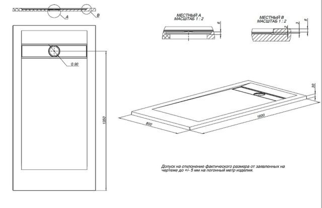 Душевой поддон из искусственного камня Allen Brau Infinity 160x80 8.21006-AM Антрацит — изображение 4