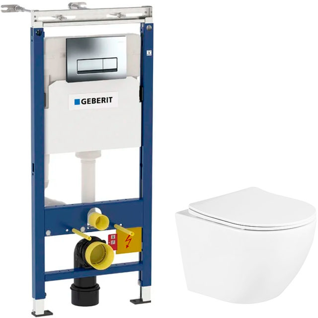 Комплект унитаза BelBagno Uno BB3105CHR/SC с инсталляцией Geberit Duofix Plattenbau Delta UP100 458.125.21.1 с сиденьем Микролифт и клавишей смыва Хром
