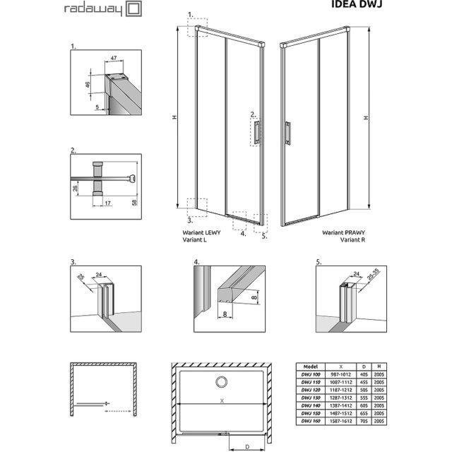Душевая дверь Radaway Idea DWJ 140 R 387018-01-01R профиль Хром стекло прозрачное — изображение 10