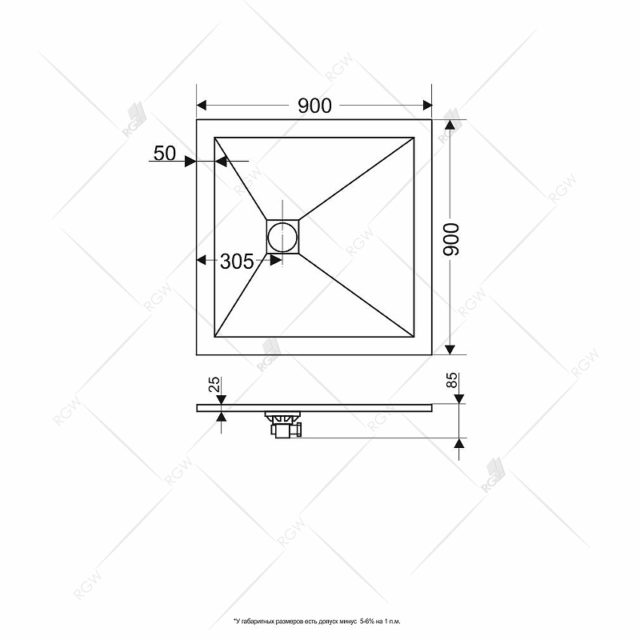 Душевой поддон из искусственного камня RGW Stone Tray ST-Co 90x90 16152099-10 Бетон Цемент — изображение 4