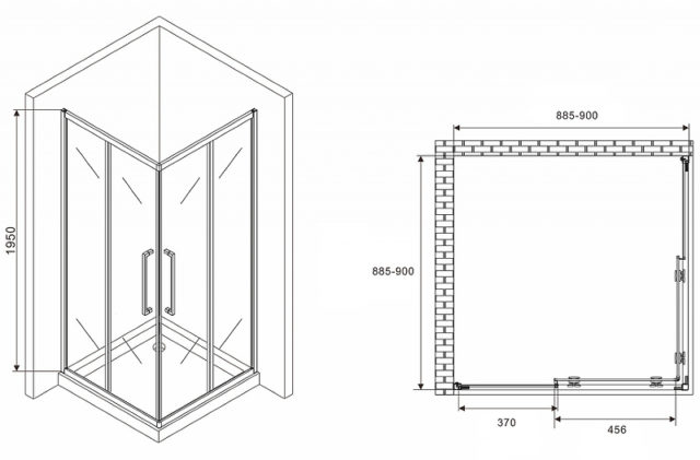 Душевой уголок Abber Schwarzer Diamant 90x90 AG02090H профиль Хром стекло прозрачное — изображение 5