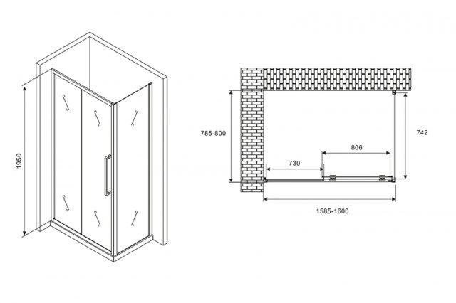 Душевой уголок Abber Schwarzer Diamant 160x80 AG30160H-S80 профиль Хром стекло прозрачное — изображение 5