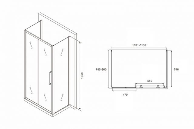 Душевой уголок Abber Schwarzer Diamant 110x80 AG30110H-S80-S80 профиль Хром стекло прозрачное — изображение 5