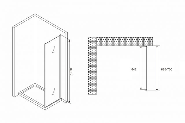 Душевая стенка Abber Schwarzer Diamant 70x195 S70 профиль Хром стекло прозрачное — изображение 4