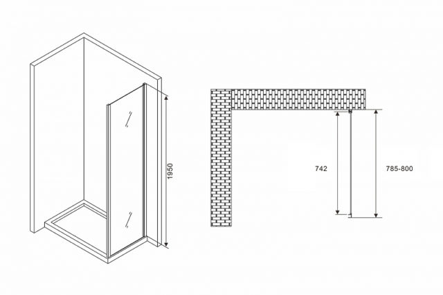 Душевая стенка Abber Schwarzer Diamant 80x195 S80 профиль Хром стекло прозрачное — изображение 4