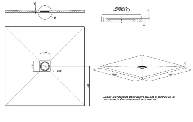 Душевой поддон из искусственного камня Allen Brau Priority 100x100 8.31005-AM Антрацит — изображение 4