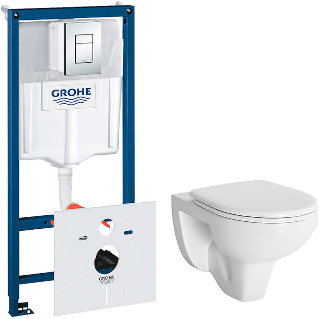 Комплект унитаза Berges Gamma 081105 с инсталляцией Grohe Rapid SL 38775001 с сиденьем Микролифт и клавишей смыва Хром