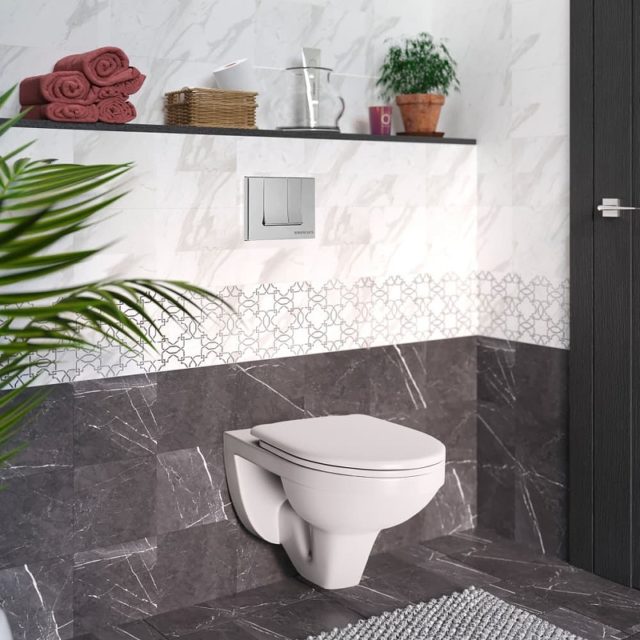 Комплект унитаза Berges Gamma 081105 с инсталляцией Geberit Duofix Plattenbau Delta UP100 458.125.21.1 с сиденьем Микролифт и клавишей смыва Хром — изображение 7