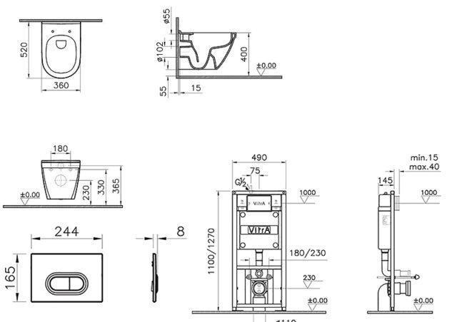 Комплект унитаза с инсталляцией Vitra S50 9003B003-7201 с сиденьем Микролифт и кнопкой смыва Хром — изображение 11