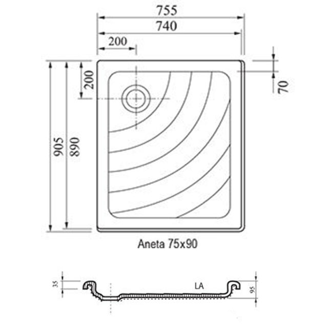 Акриловый поддон для душа Ravak Aneta 75x90 LA A003701220 Белый — изображение 3
