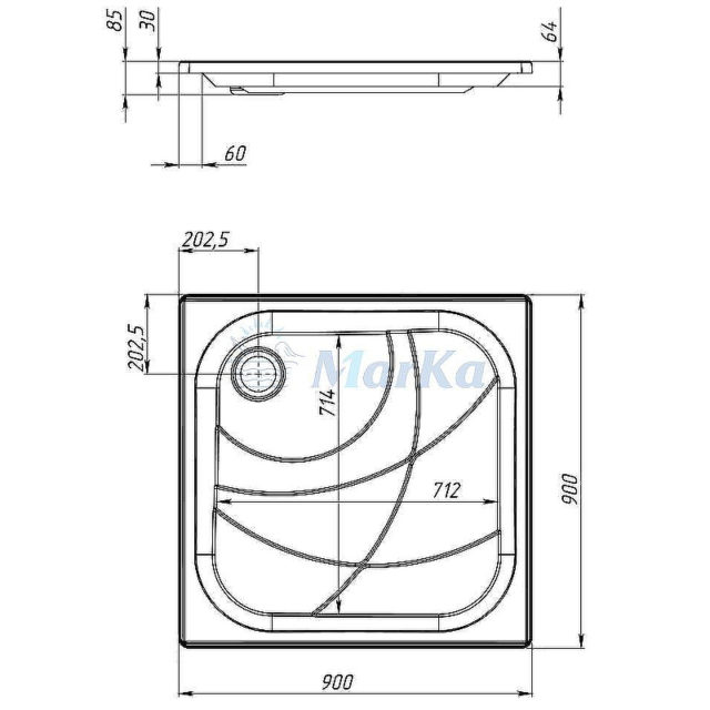 Акриловый поддон для душа 1MarKa Freya New 90x90 01пфн90п Белый — изображение 4