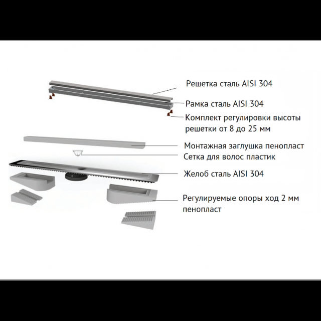 Душевой лоток Berges C1 Brise 500 090030 с решеткой Хром матовый — изображение 4