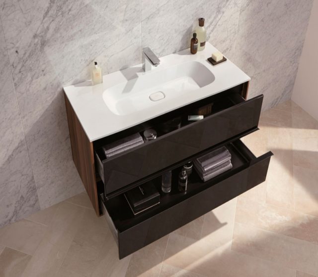 Тумба с раковиной Vitra Metropole 80 58181 подвесная Сливовое дерево Черная — изображение 3