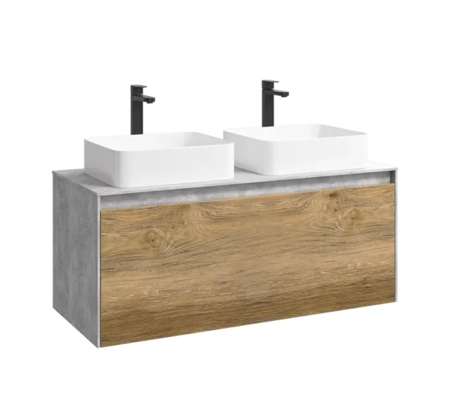 Тумба под раковину Aqwella 5 Stars Mobi 120 MOB0112BS+MOB0712DB бетон + Дуб балтийский фасад