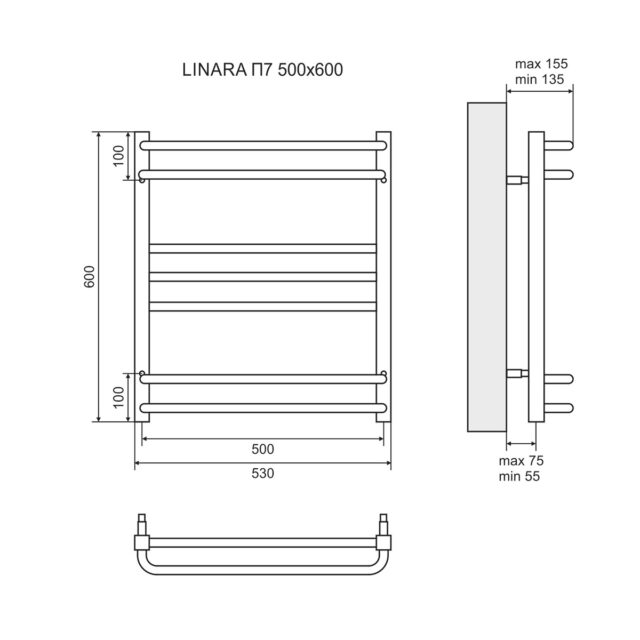 Полотенцесушитель электрический Lemark Linara LM04607E П7 500x600, левый/правый — изображение 3