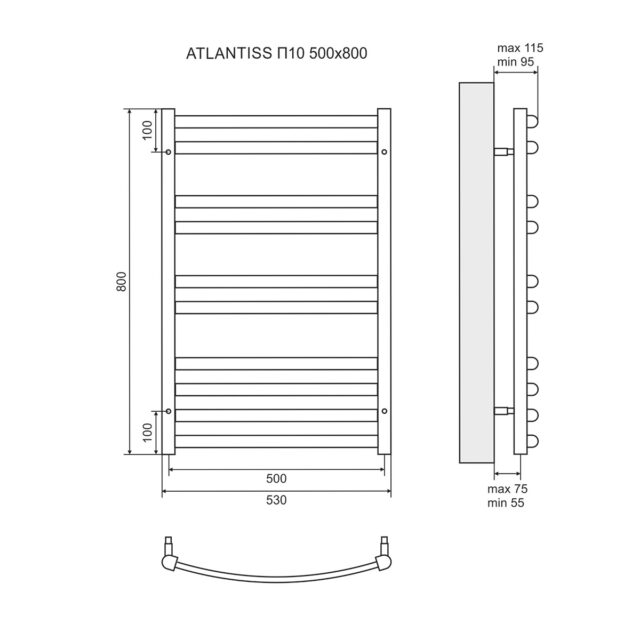 Полотенцесушитель электрический Lemark Atlantiss LM32810REBL П10 500x800, левый/правый, черный — изображение 3