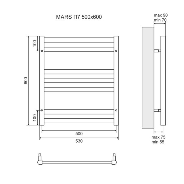 Полотенцесушитель электрический Lemark Mars LM35607E П7 500x600, левый/правый — изображение 3