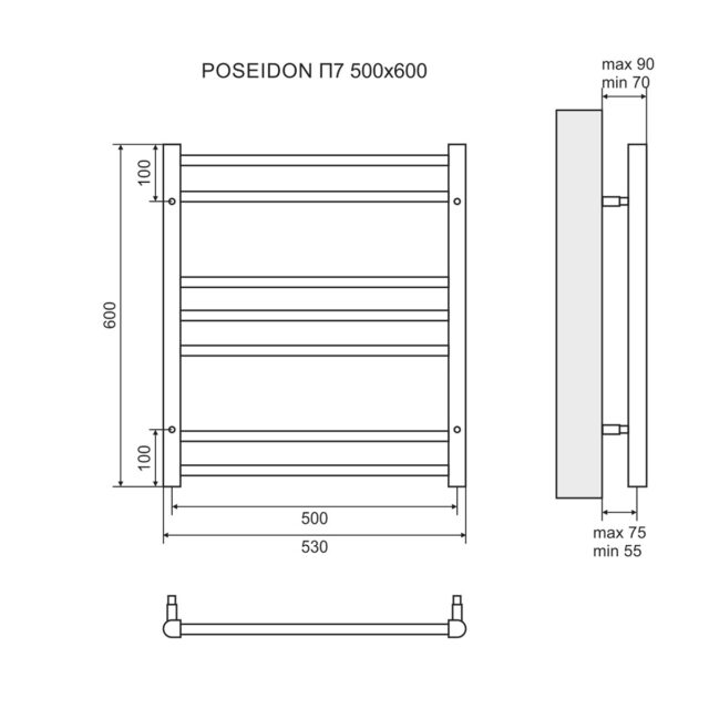 Полотенцесушитель электрический Lemark Poseidon LM42607E П7 500x600, левый/правый — изображение 3
