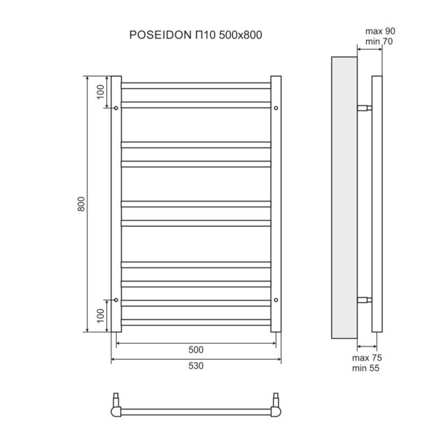Полотенцесушитель водяной Lemark Poseidon LM42810 П10 500x800 — изображение 3