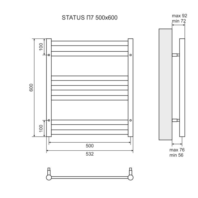 Полотенцесушитель водяной Lemark Status LM44607BR П7 500x600, бронза — изображение 3