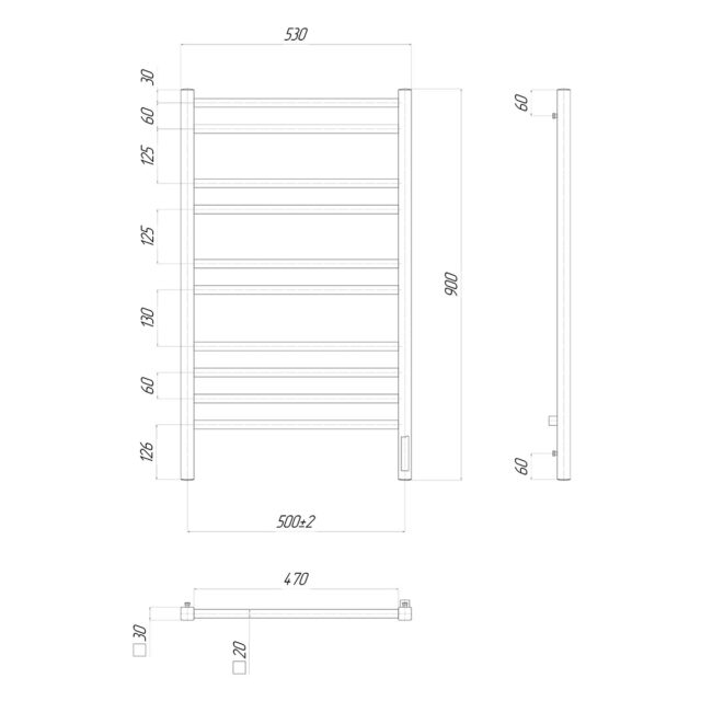 Полотенцесушитель электрический Lemark Unit LM45910Z П10 500x900, диммер справа, хром — изображение 3